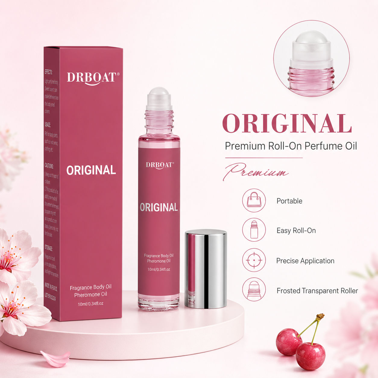 On Perfume & Fragrance Kota Bogor - 女性用ロールオン香水オイル。チェリーのフローラルとソフトウッディの香り。アルコール不使用。持ち運び可能。持続性の高いフェロモンロールオン香水。