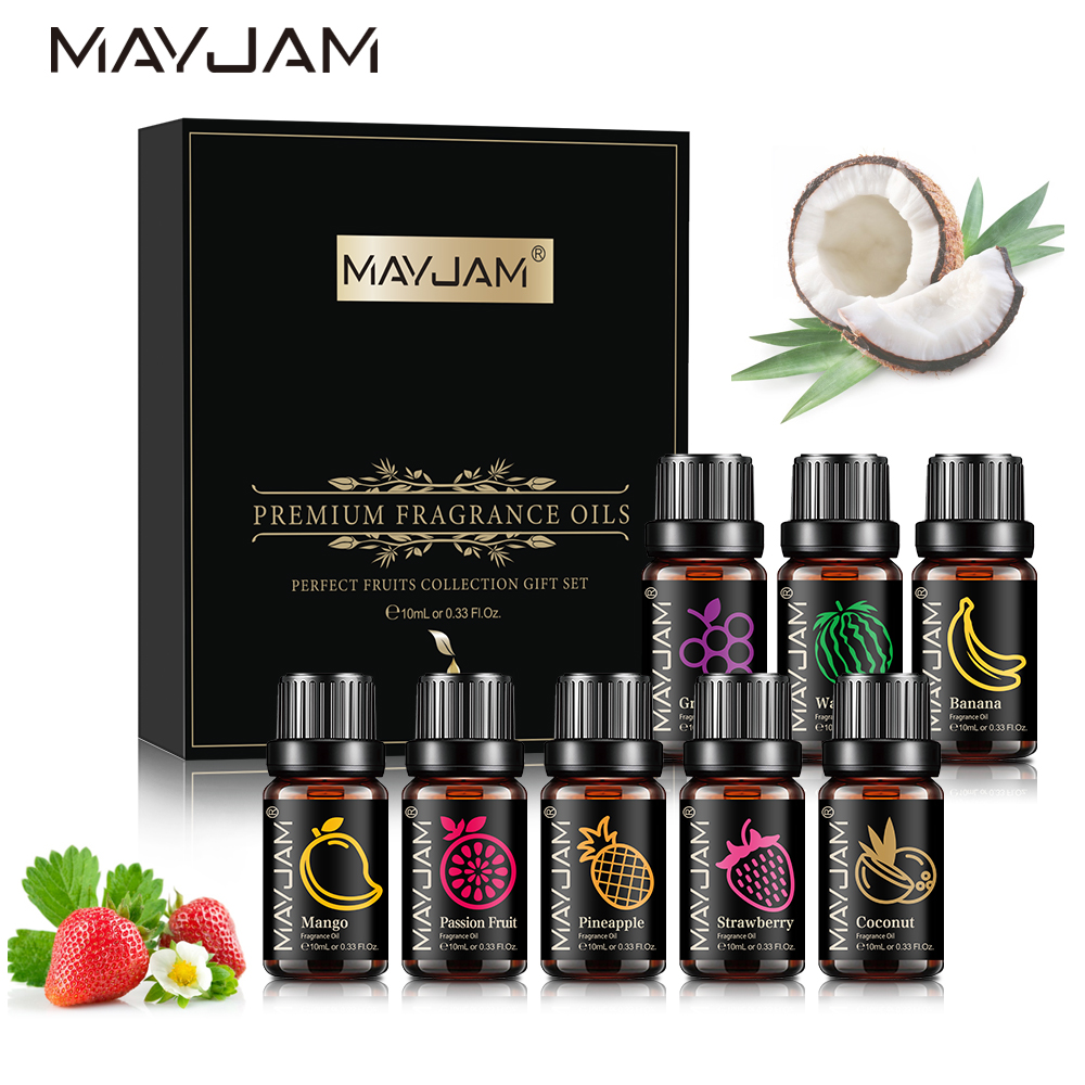 Perfume Fragrance Oils For Candles - MAYJAM フレグランスオイルセット 8 個ギフトボックスフルーツアロマオイル加湿器ディフューザーキャンドル石鹸作り芳香剤