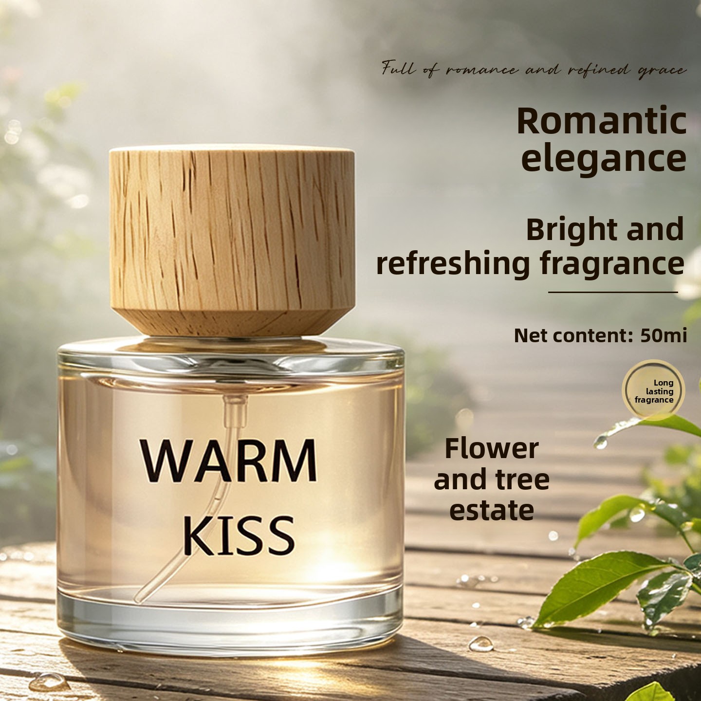 Fragrance Perfume Note - ウォームキス 女性用オードパルファム 木製キャップデザイン ウッディフローラルノート 長続きする香り 日常、オフィス、デートに最適