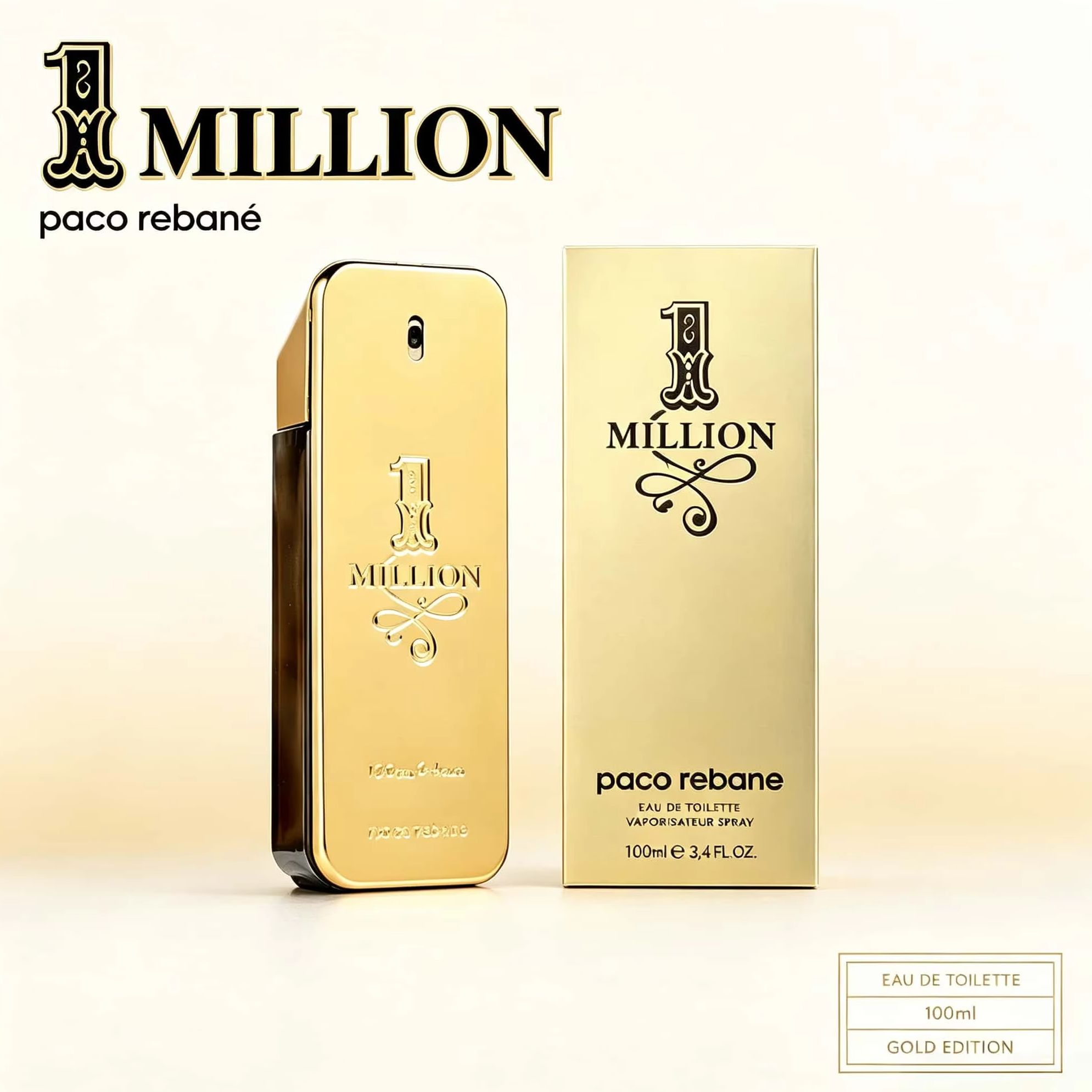 Perfume Fragrance Long Lasting - パコラバン 1ミリオン オードトワレ ユニセックスフレグランス 100ml 高級感のあるゴールドメタリックの長方形ボトル