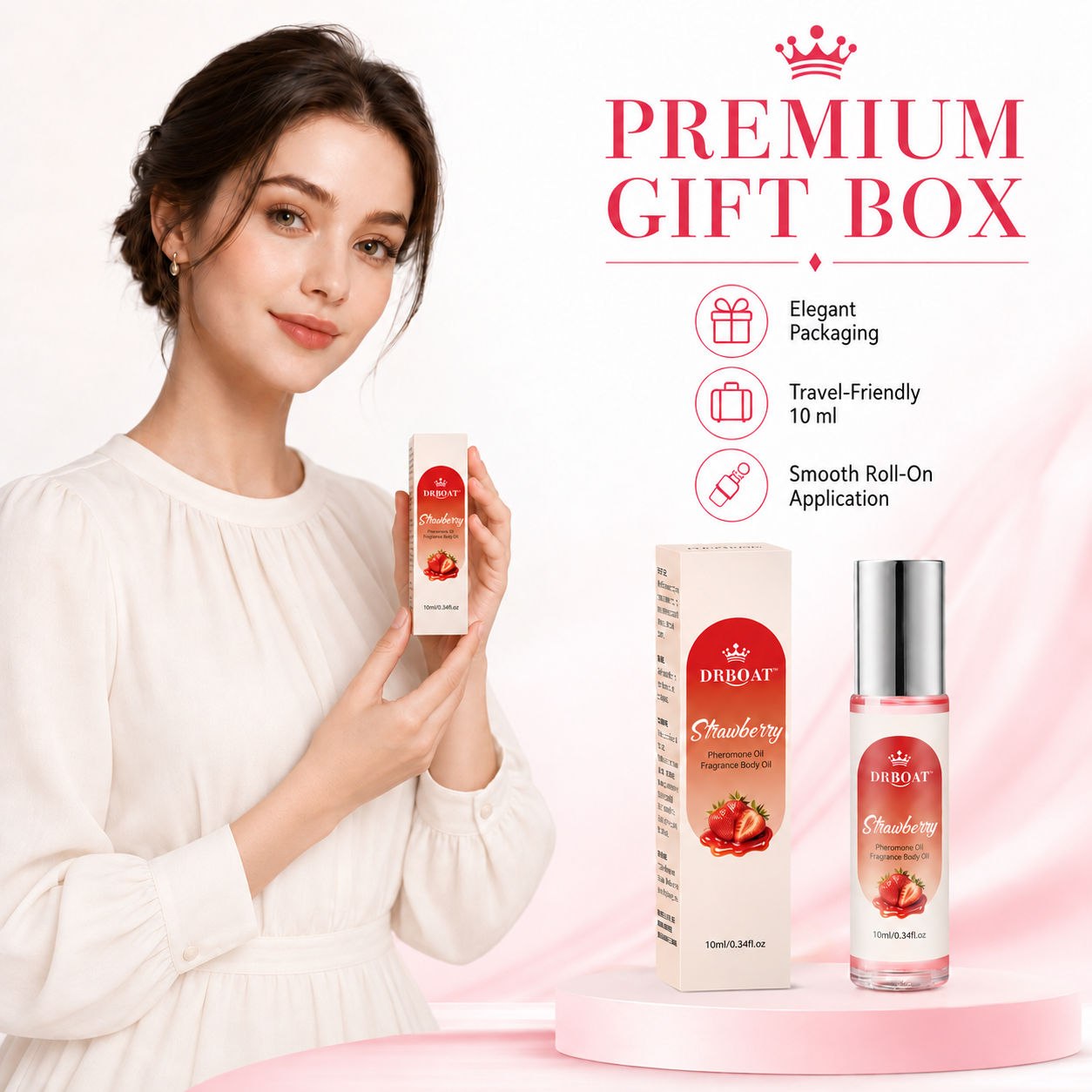 On Perfume & Fragrance Kota Bogor - 女性用ストロベリーロールオン香水オイル 10ml 長時間持続する甘いグルマン系の香り 旅行用ロールオン香水 ミニギフトボックス