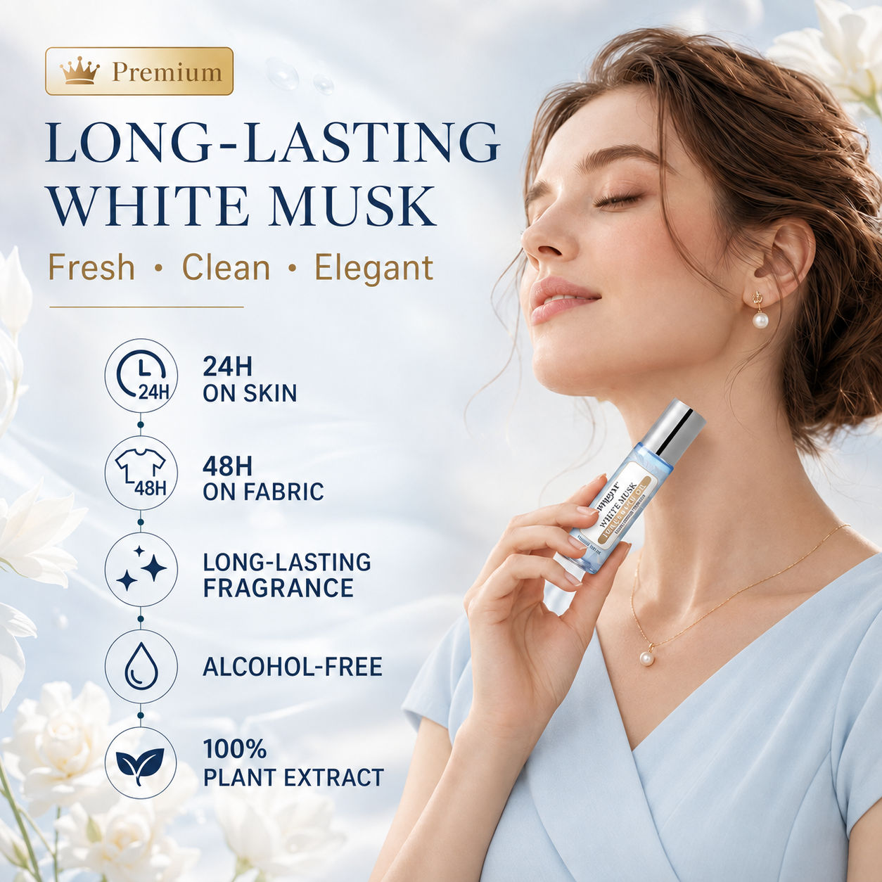 女性用ロールオン香水オイル、ホワイトムスクの香り、アルコール - Musk White Oil のレビューと価格